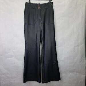 Maeve Colette Pants Women's Sz 0 Black Faux Leather Wide Leg Anthropologie 28x31